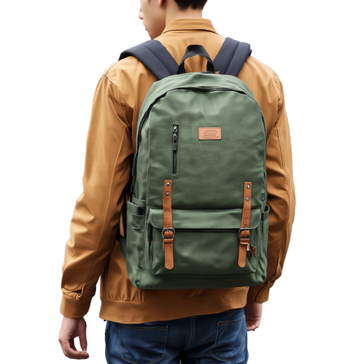 Stylish Green Backpack for Daily Use with Multiple Pockets