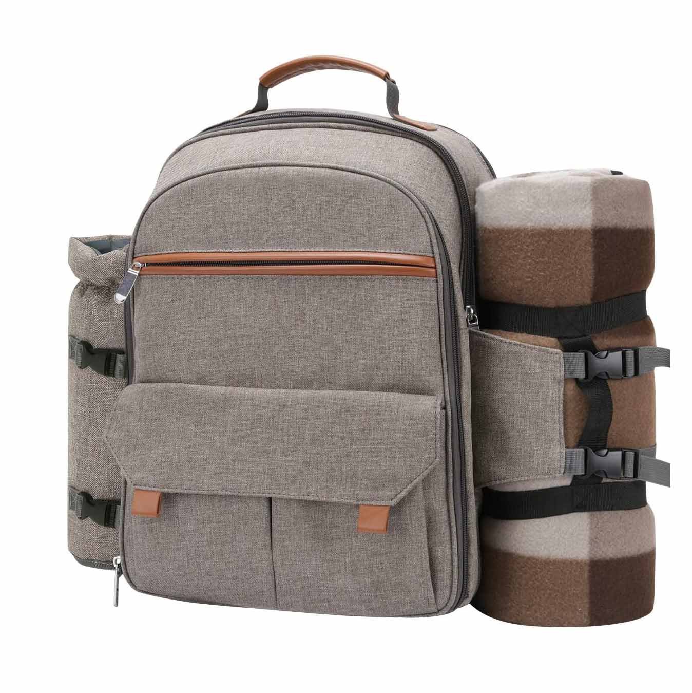 Custom Picnic Backpack for 2 and 4 Person with Blanket Insulated Cooler and Wine Pouch Picnic Basket Supplier