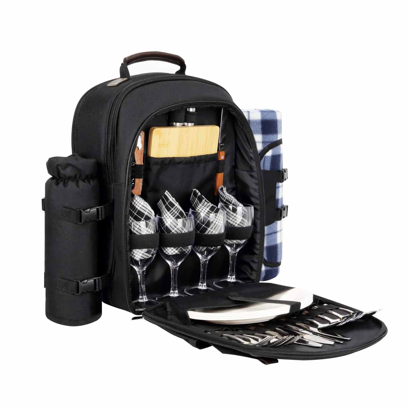 Custom Picnic Backpack for 2 and 4 Person with Blanket Insulated Cooler and Wine Pouch Picnic Basket Supplier