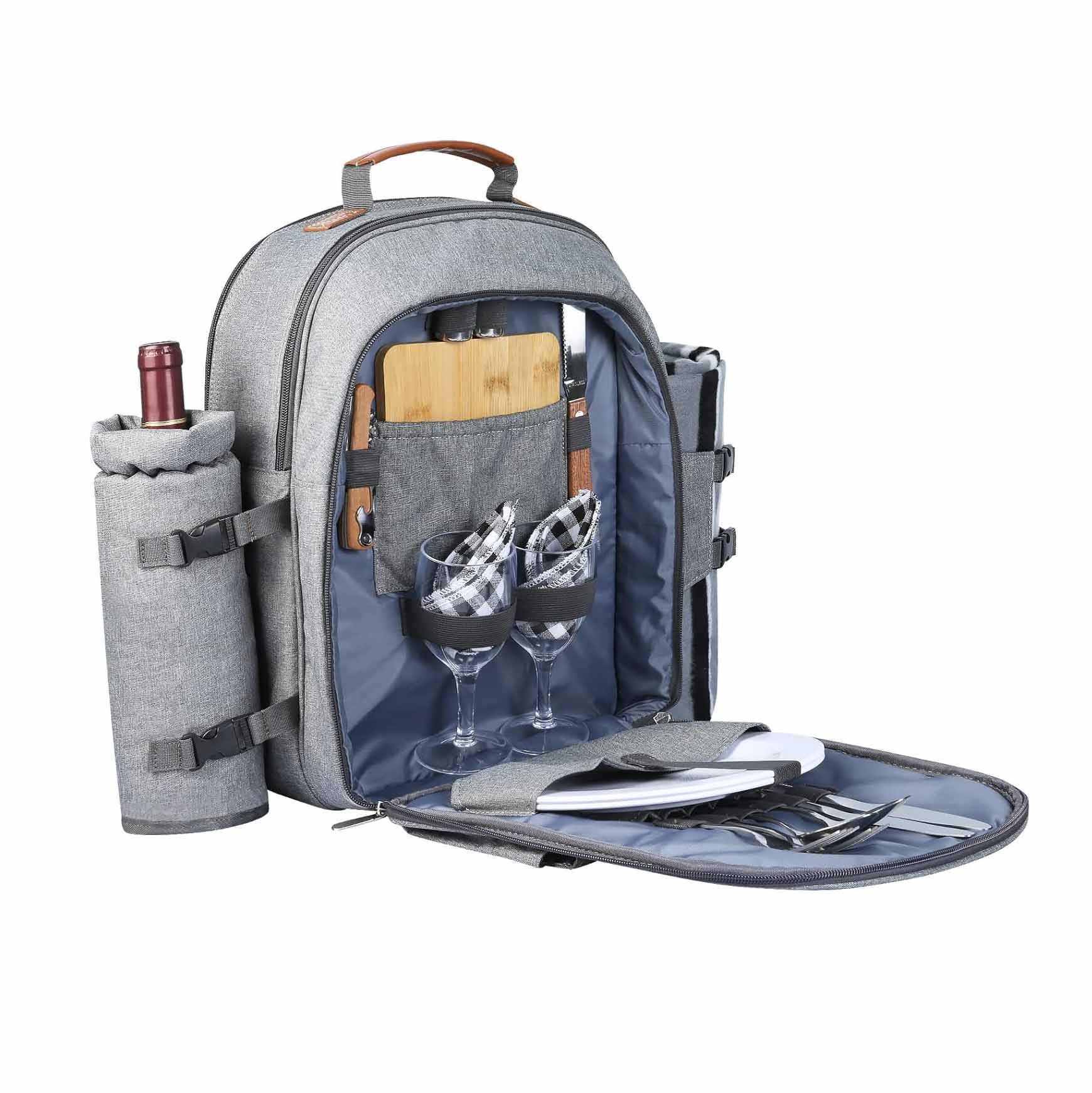 Custom Picnic Backpack for 2 and 4 Person with Blanket Insulated Cooler and Wine Pouch Picnic Basket Supplier