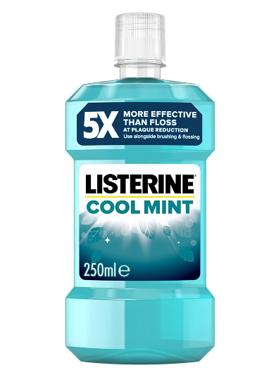 Listerine Cool Mint Antibacterial Mouthwash (250ml), Helps Kill Up to 99% of Germs Left after Brushing and Reduce Plaque, Mouthwash to Freshen Breath and Maintain Healthy Gums