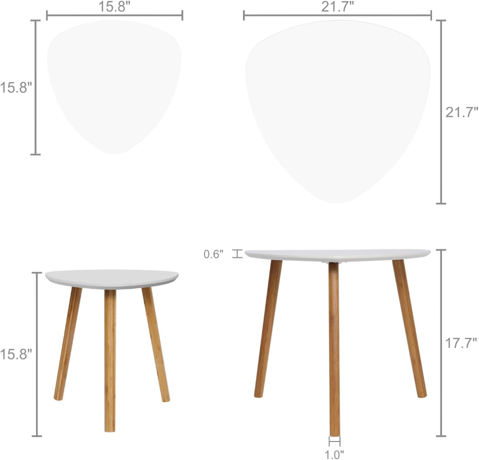 Bamboo Nesting Triangle End Table,Set of 2 Coffee Table Modern Minimalist Side Table for Living Room, Balcony in White