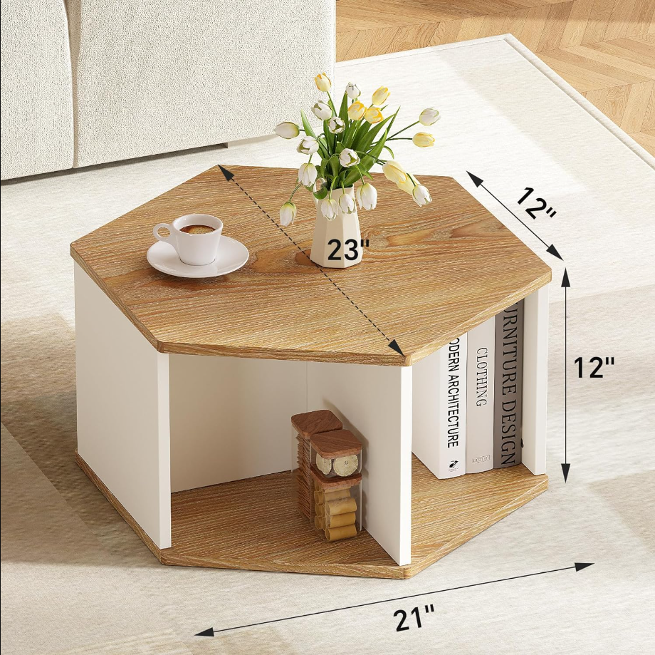 Coffee Table, Modern Decorative Coffee Center Table, Geometric Wood Coffee Table for Living Room with Storage Compartment Space