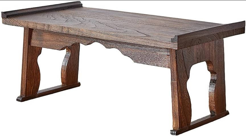 Bed Laptop Desk with Foldable Legs, Breakfast in Bed Serving Tray Table, Japanese Style Floor Table for Tea & Coffee, Antique Meditation Altar Table, Bay Window Wood Table(19.7”x11.8”x9.1”)