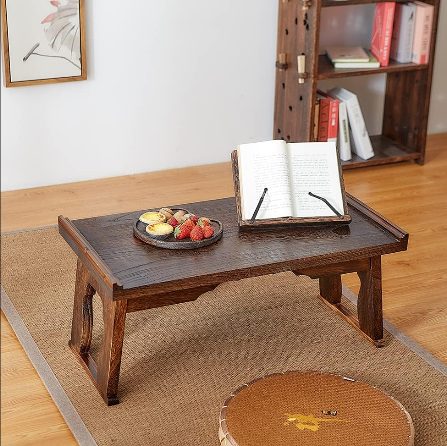 Bed Laptop Desk with Foldable Legs, Breakfast in Bed Serving Tray Table, Japanese Style Floor Table for Tea & Coffee, Antique Meditation Altar Table, Bay Window Wood Table(19.7”x11.8”x9.1”)
