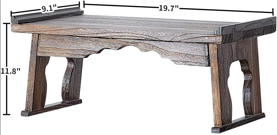 Bed Laptop Desk with Foldable Legs, Breakfast in Bed Serving Tray Table, Japanese Style Floor Table for Tea & Coffee, Antique Meditation Altar Table, Bay Window Wood Table(19.7”x11.8”x9.1”)