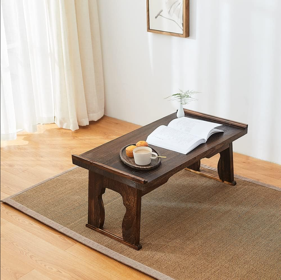 Bed Laptop Desk with Foldable Legs, Breakfast in Bed Serving Tray Table, Japanese Style Floor Table for Tea & Coffee, Antique Meditation Altar Table, Bay Window Wood Table(19.7”x11.8”x9.1”)