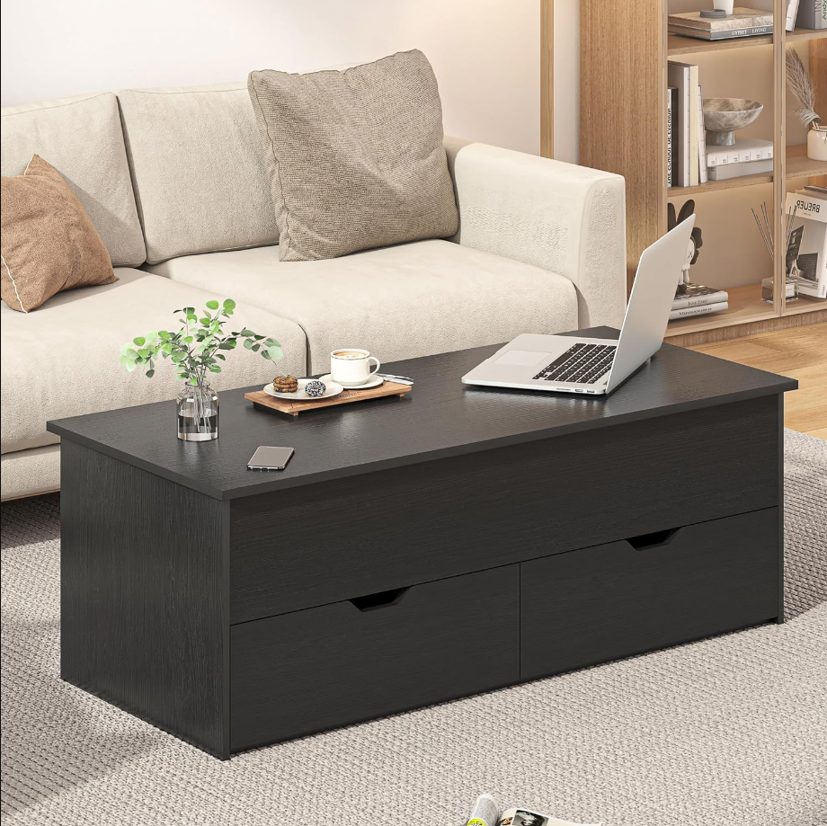 Lift Top Coffee Table for Living Room, Coffee Table Morden High Gloss Black 3 Tiers Modern Tea Table with Storage Center Tables Hidden Compartment & 2 Drawers