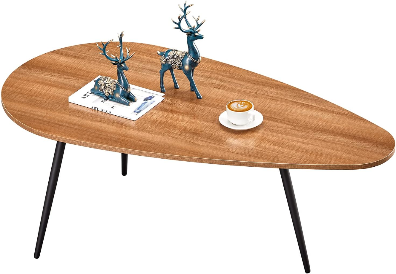 Small Coffee Table Modern Coffee Table Rustic Farmhouse Coffee Table Oval Mid Century Coffee Table Retro Accent Center Table for Living Room Easy Assembly, Walnut Oak