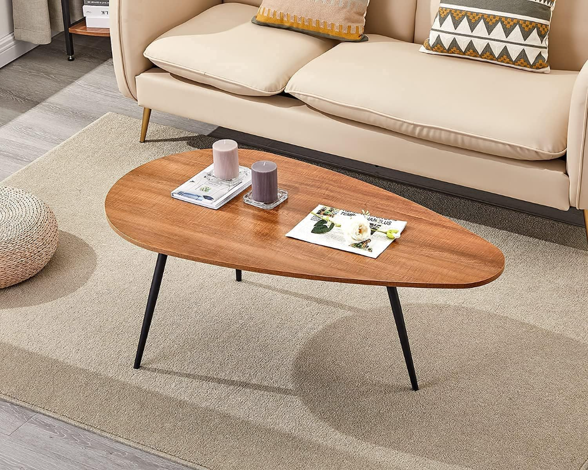 Small Coffee Table Modern Coffee Table Rustic Farmhouse Coffee Table Oval Mid Century Coffee Table Retro Accent Center Table for Living Room Easy Assembly, Walnut Oak