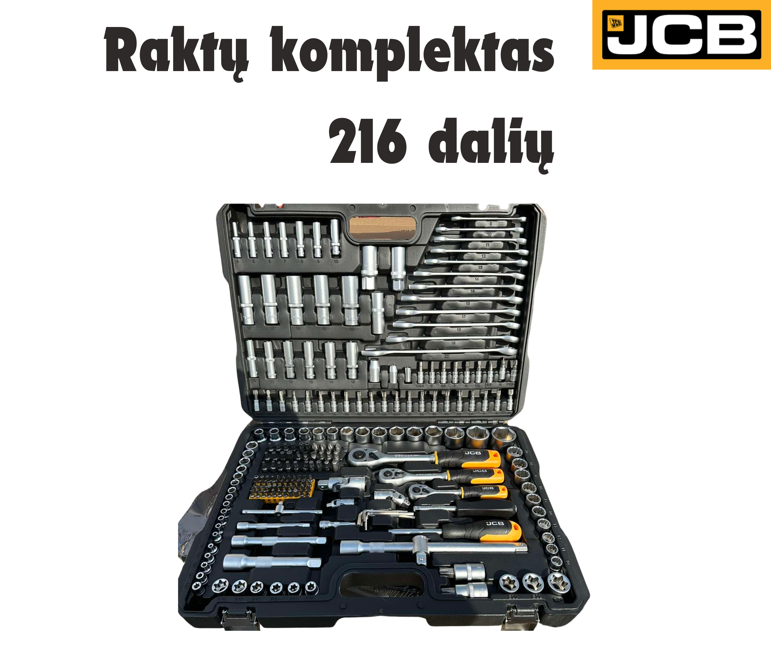 PROFESIONALUS RAKTŲ IR GALVUČIŲ KOMPLEKTAS JCB 216VNT