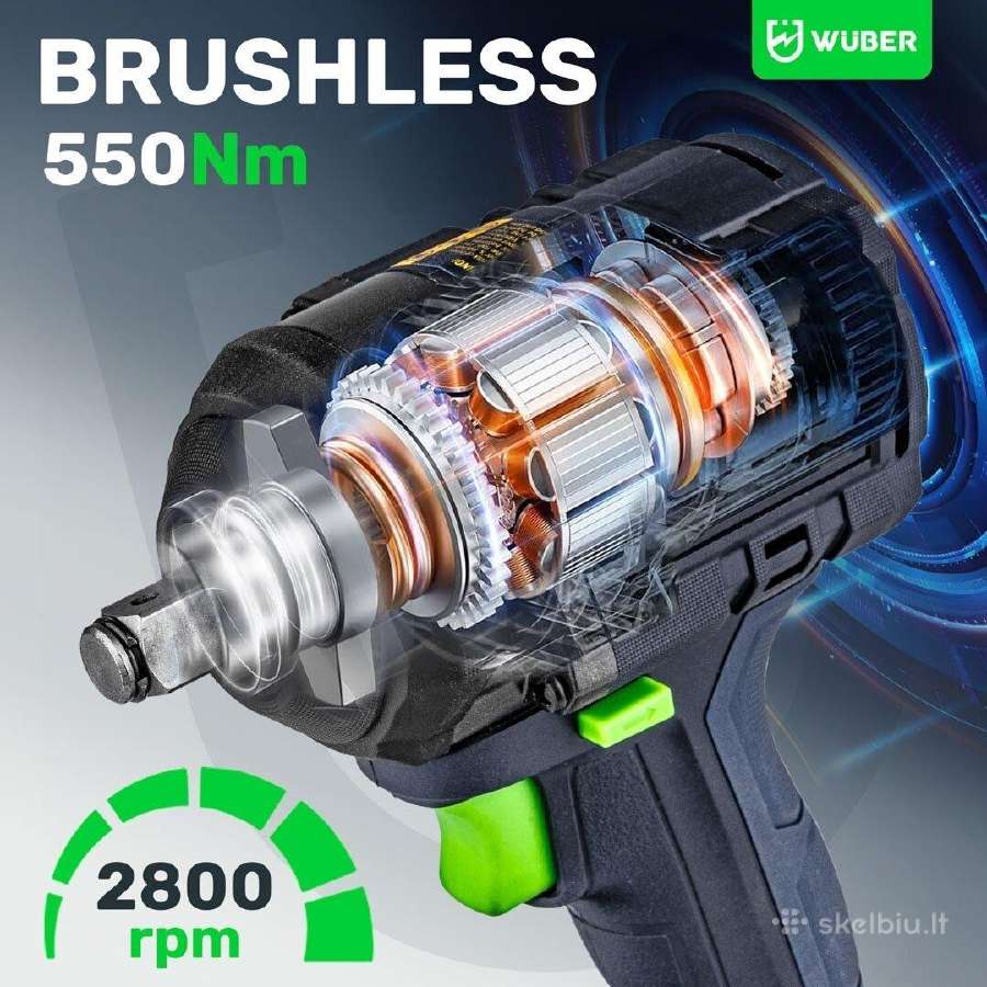 Akumuliatorinis smūginis veržliasuktis 550 Nm Wuber