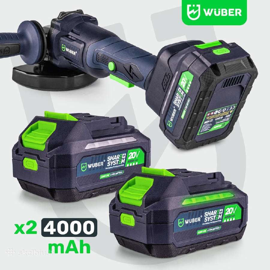 20 V „wuber“ akumuliatorinis kampinis šlifuoklis