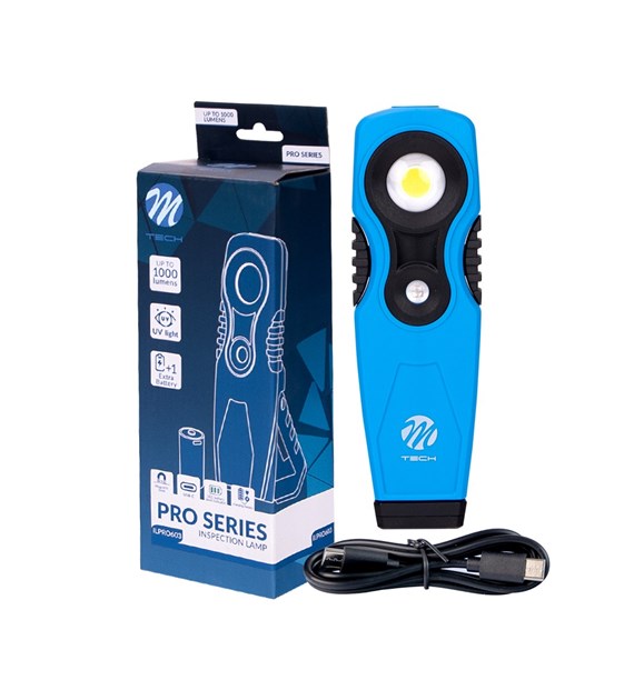 M-TECH PRO apžiūros lempa 10 W + 1 W COB + 1 W UV + papildoma baterija