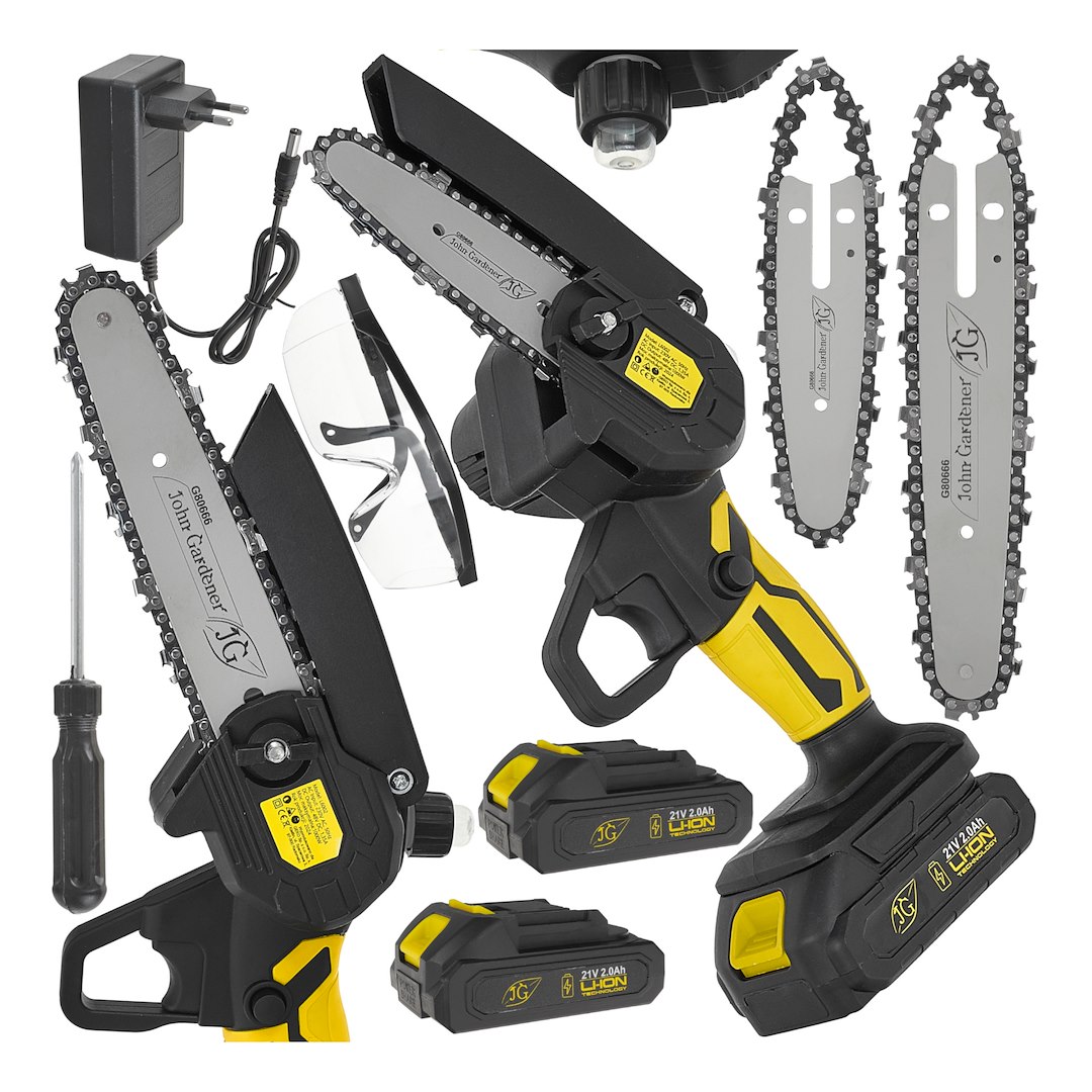 21V akumuliatorinis grandininis pjūklas 2x2.0Ah – XXL rinkinys