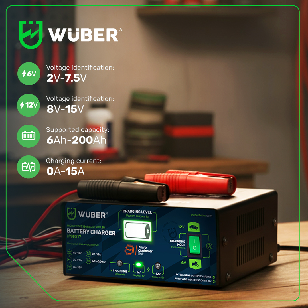 įkroviklis 6-12V 15A Akumuliatoriaus įkroviklis WUBER