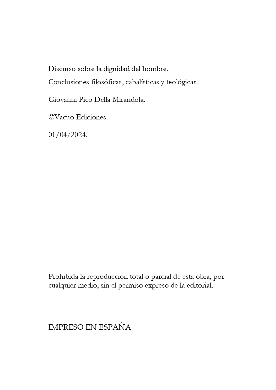 DISCURSO SOBRE LA DIGNIDAD HUMANA - CONCLUSIONES FILOSÓFICAS, CABALÍSTICAS Y TEOLÓGICAS.