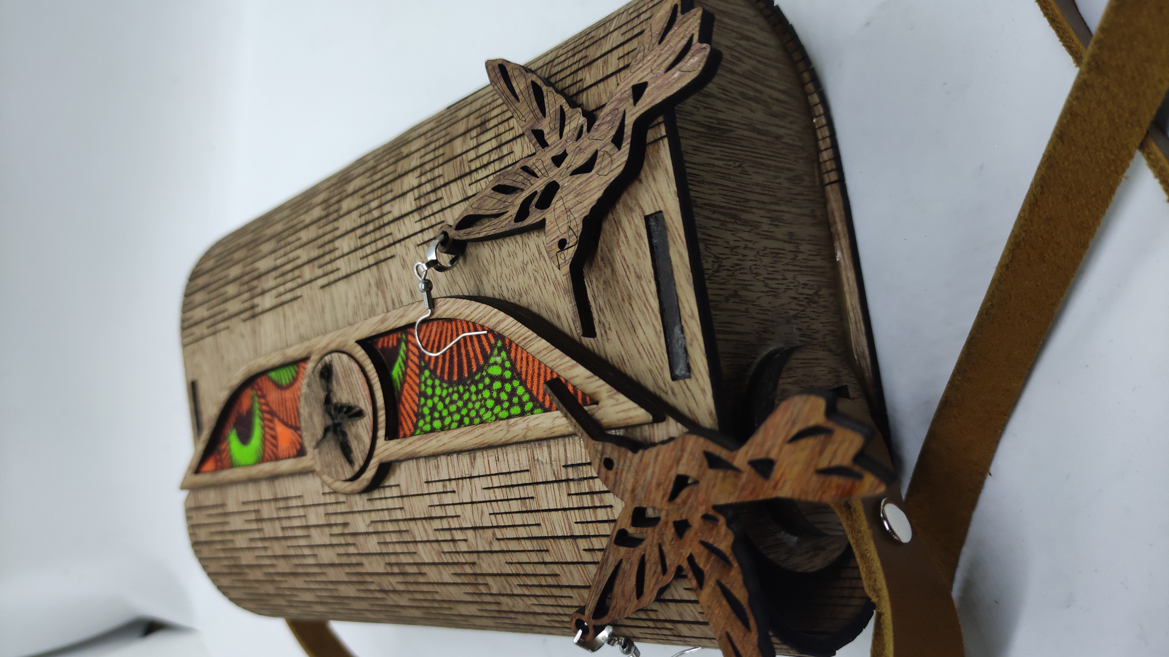 Wooden Bag & Hummingbird Earrings