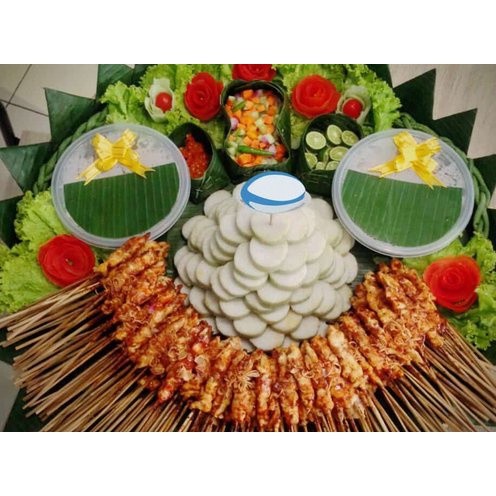 Sate ayam+Lontong full daging sate tampah siap makan 50 tusuk matang