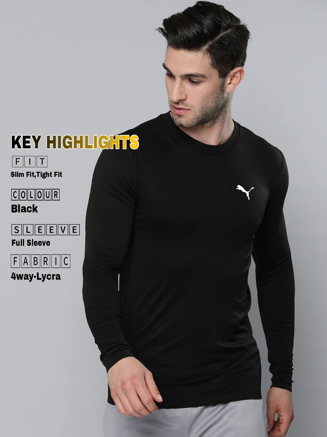 PUMA 4 Way Lycra T-shirt Full Sleeve Black 
