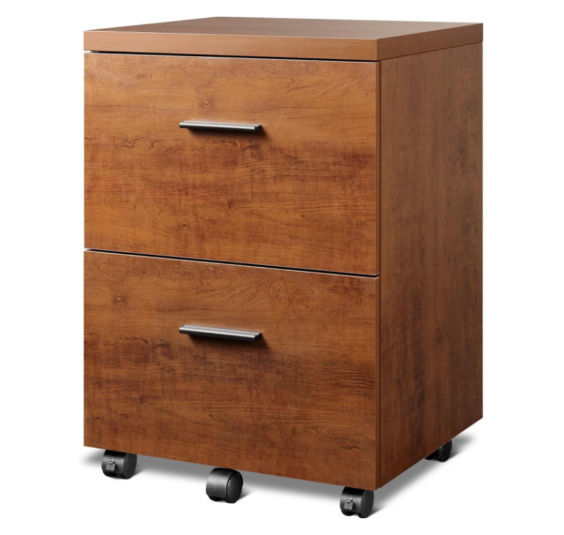 2 Drawer Wood File Cabinet, Mobile Lateral Filing Cabinet with Storage, Letter Legal Size, Walnut