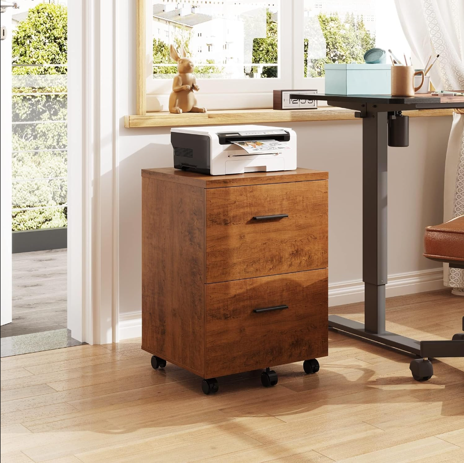 2 Drawer Wood File Cabinet, Mobile Lateral Filing Cabinet with Storage, Letter Legal Size, Walnut