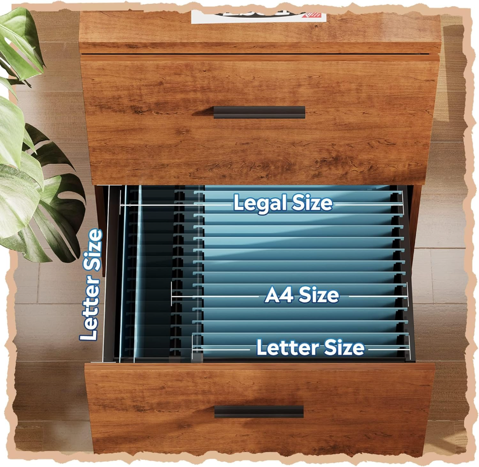 2 Drawer Wood File Cabinet, Mobile Lateral Filing Cabinet with Storage, Letter Legal Size, Walnut