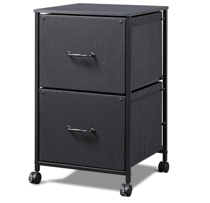 2 Drawer Mobile File Cabinet, Rolling Printer Stand, Fabric Vertical Filing Cabinet fits A4 or Letter Size for Home Office, Black