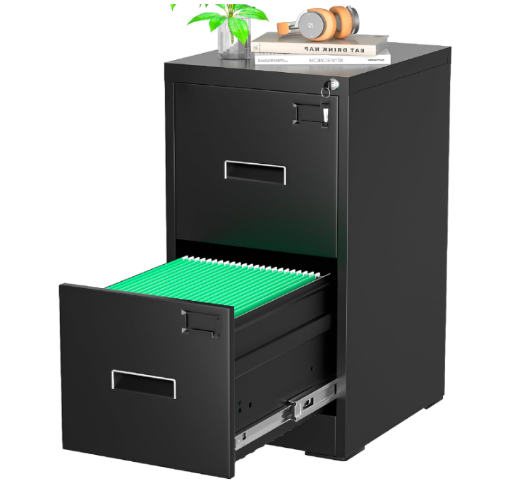 18 D File Cabinet, 2 Drawer Vertical File Cabinet with Lock, Locking Filing Cabinet for Home Office, Black Metal File Cabinet for Hanging LetterLegal Folders, Easy Assemble