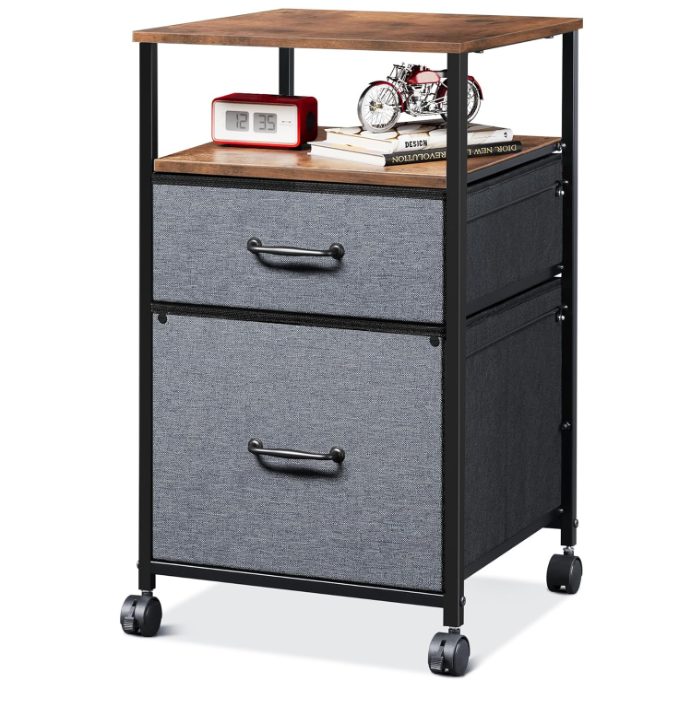 Mobile File Cabinet, Rolling Printer Stand with Open Storage Shelf, Fabric Vertical Filing Cabinet fits A4 or Letter Size for Home Office, Rustic Brown