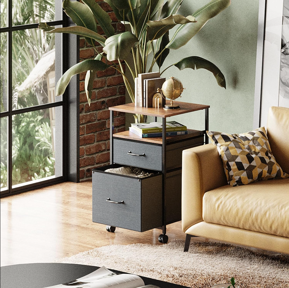 Mobile File Cabinet, Rolling Printer Stand with Open Storage Shelf, Fabric Vertical Filing Cabinet fits A4 or Letter Size for Home Office, Rustic Brown