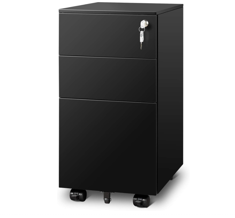 3 Drawer Vertical File Cabinet, Mobile Filing Cabinet with Slim Width for Home Office, Black