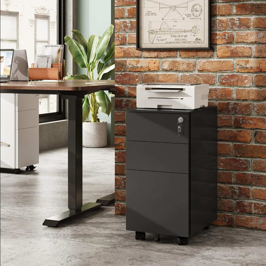 3 Drawer Vertical File Cabinet, Mobile Filing Cabinet with Slim Width for Home Office, Black