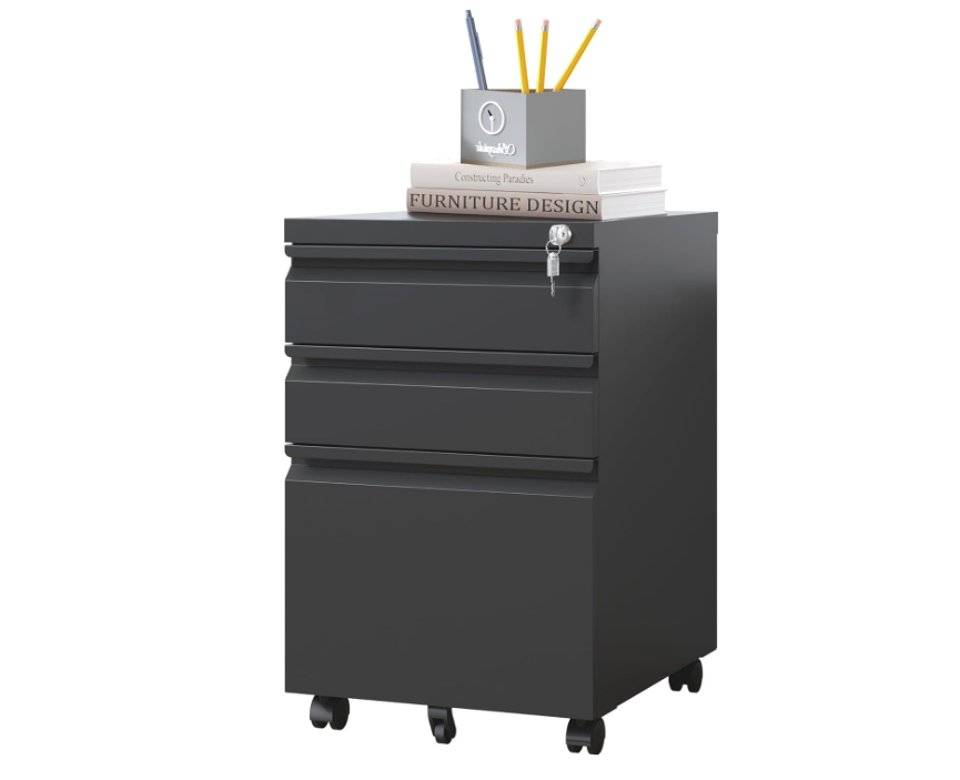 3 Drawer Mobile File Cabinet, Filing Cabinet Home Office for Letter, Legal Size, Fully Assembled Under Desk File Cabinet, Black