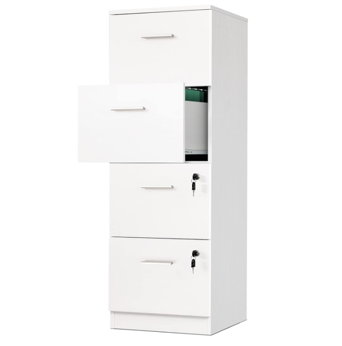 4-Drawer File Cabinet with Lock, 15.86" Deep Vertical Filing Cabinet for Letter A4-Sized Files, Need to Assemble, Storage Cabinet for Home Office, White