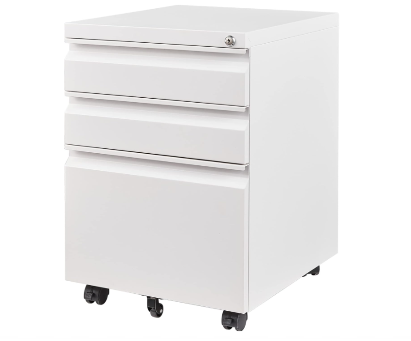 3 Drawer Mobile File Cabinet with Lock, Rolling File Cabinet for Home Office, Under Desk Small File Cabinet, Metal Vertical White Filing Cabinet for Legal/Letter/A4 File, Not Assembled