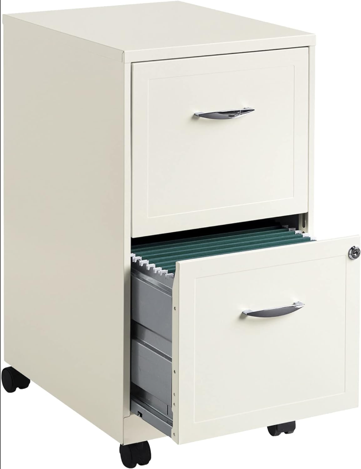 18" D Vertical 2-Drawer Mobile File Cabinet, Pearl White