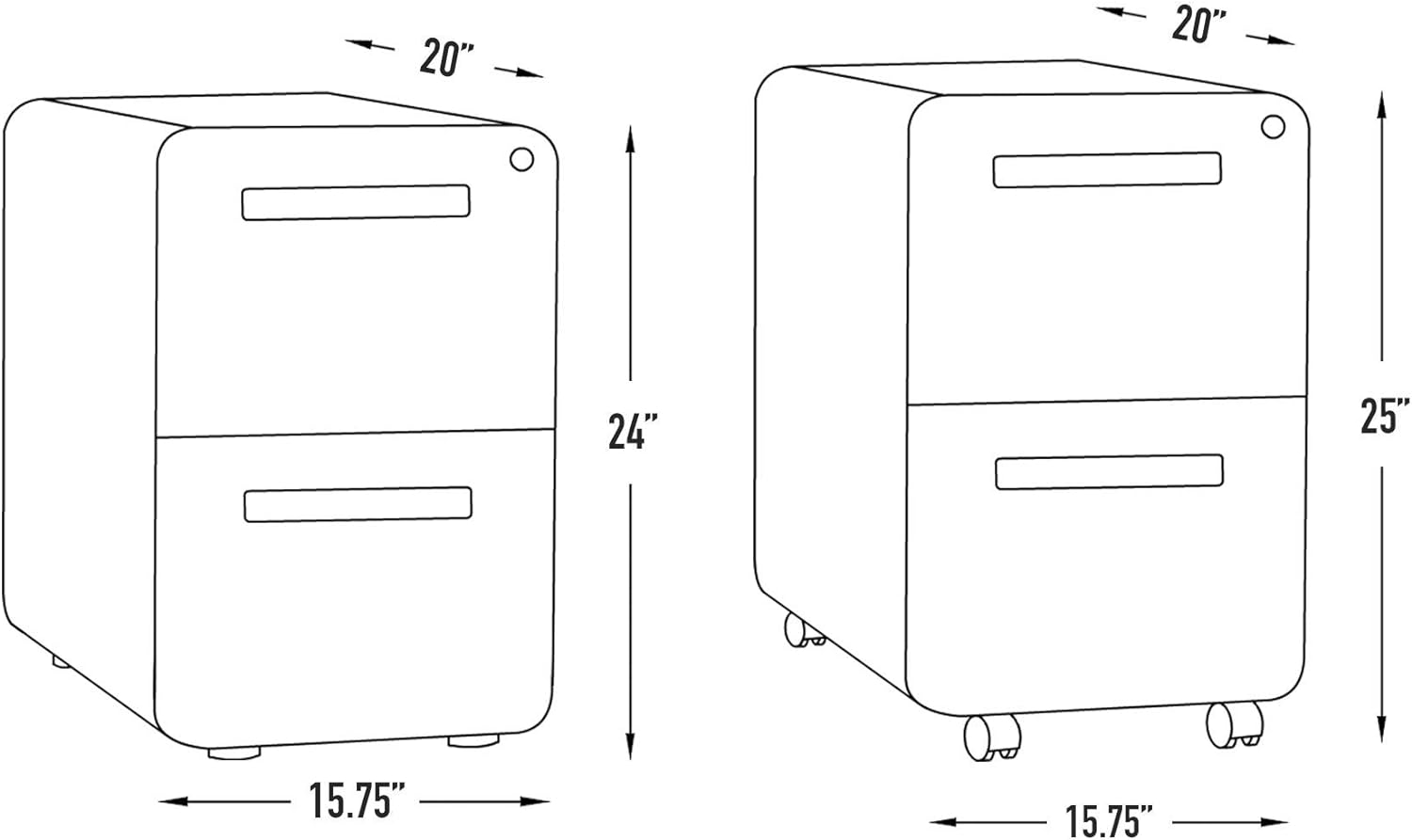 Stockpile 2 Drawer Mobile File Cabinet with Lock - Under Desk Metal Filing Cabinet, Legal/Letter File Folders, Wheels and Stationary Feet, Pre-Assembled, White