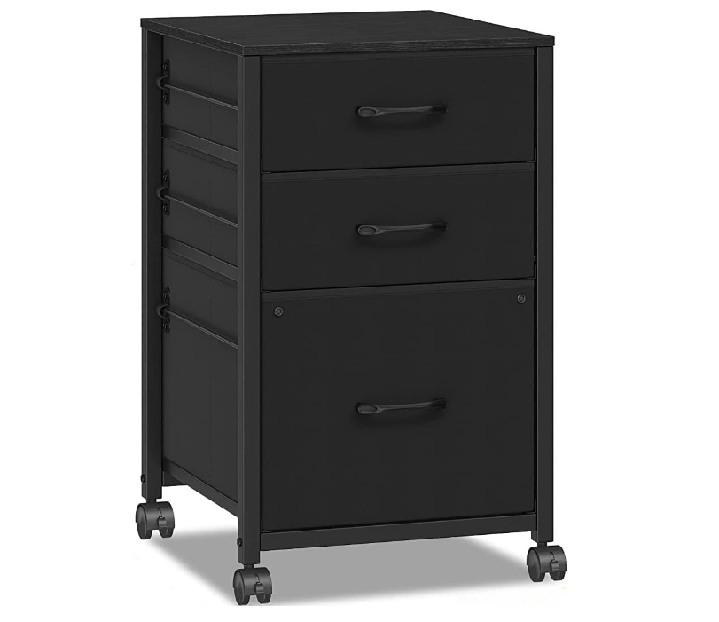 3 Drawer File Cabinet Printer Stand Filing Cabinet Rolling File Cabinets for Home Office Fabric Vertical Office Storage Cabinet Fits A4, Legal, Letter Size, 16.9" D*15.6" W*26.6" H, Black