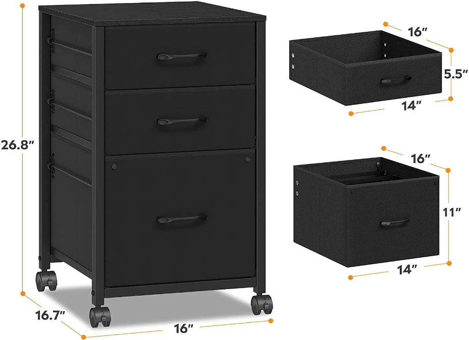 3 Drawer File Cabinet Printer Stand Filing Cabinet Rolling File Cabinets for Home Office Fabric Vertical Office Storage Cabinet Fits A4, Legal, Letter Size, 16.9" D*15.6" W*26.6" H, Black