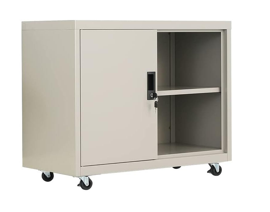 Metal Mobile Lateral File Cabinet, Storage Locker,Printer Stand with Open Storage Shelves for Office,School,Home,Living Room. (Gray)