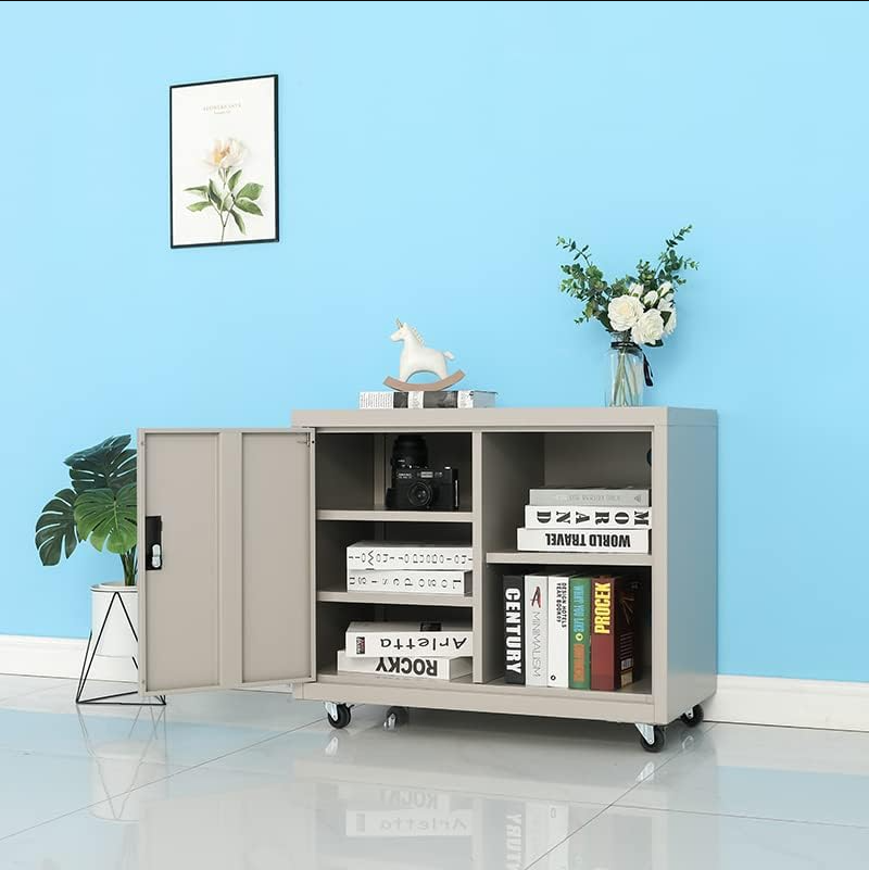 Metal Mobile Lateral File Cabinet, Storage Locker,Printer Stand with Open Storage Shelves for Office,School,Home,Living Room. (Gray)