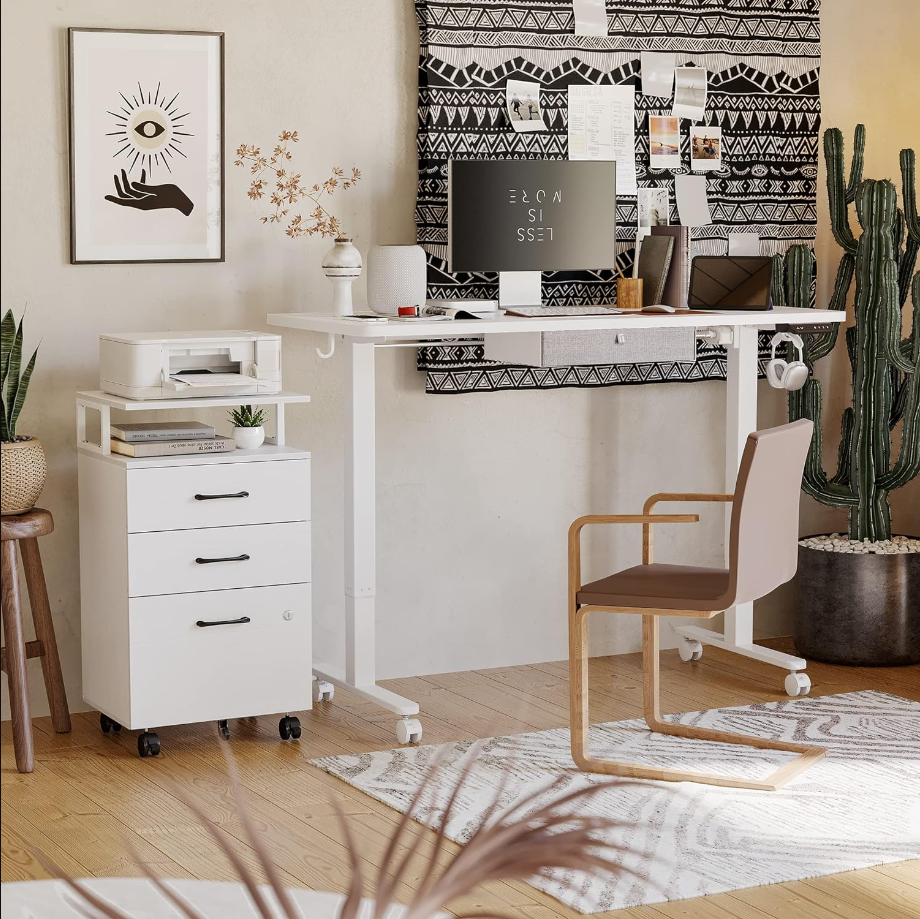 File Cabinet with Lock for Home Office, 3-Drawer Rolling Filing Cabinet, Home Office File Cabinet for A4LetterLegal Size, Printer Stand, Wooden Storage Cabinet, White