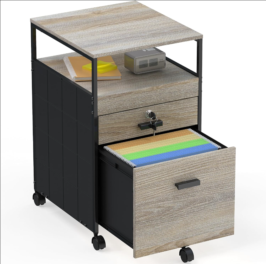 Rolling File Cabinet w/ 2 Drawers & Open Shelf, Maple