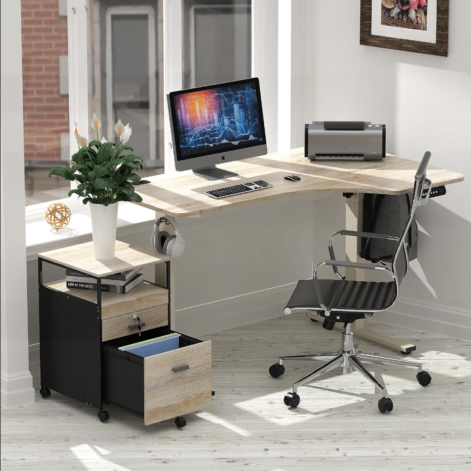 Rolling File Cabinet w/ 2 Drawers & Open Shelf, Maple