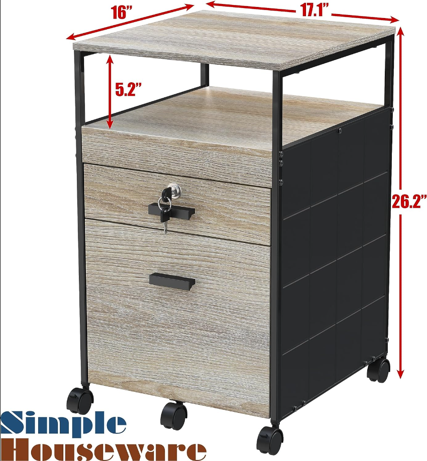 Rolling File Cabinet w/ 2 Drawers & Open Shelf, Maple