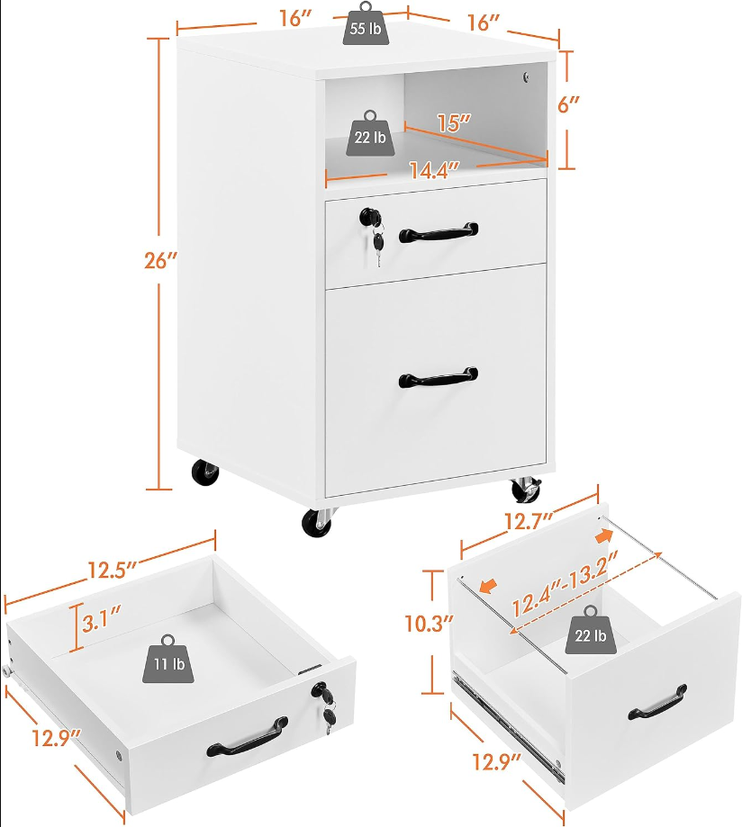 File Cabinet Vertical File Cabinets Mobile Letter Size File Storage Organizer Small Filing Cabinet Printer Stand for Home and Office White