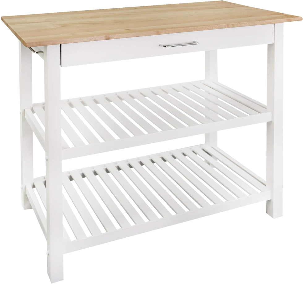 Solid Hardwood Top, Natural/White, 40" W (373-91) Kitchen Island, Natural&White