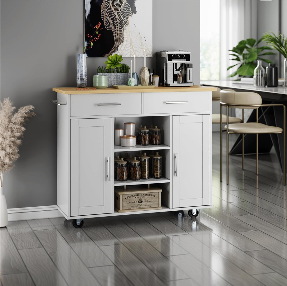 Kitchen Island Cart Furniture cart on Wheels with Storage,Rolling Portable Dining Room Serving Utility Carts Mobile Movable with Drawers Cabinet