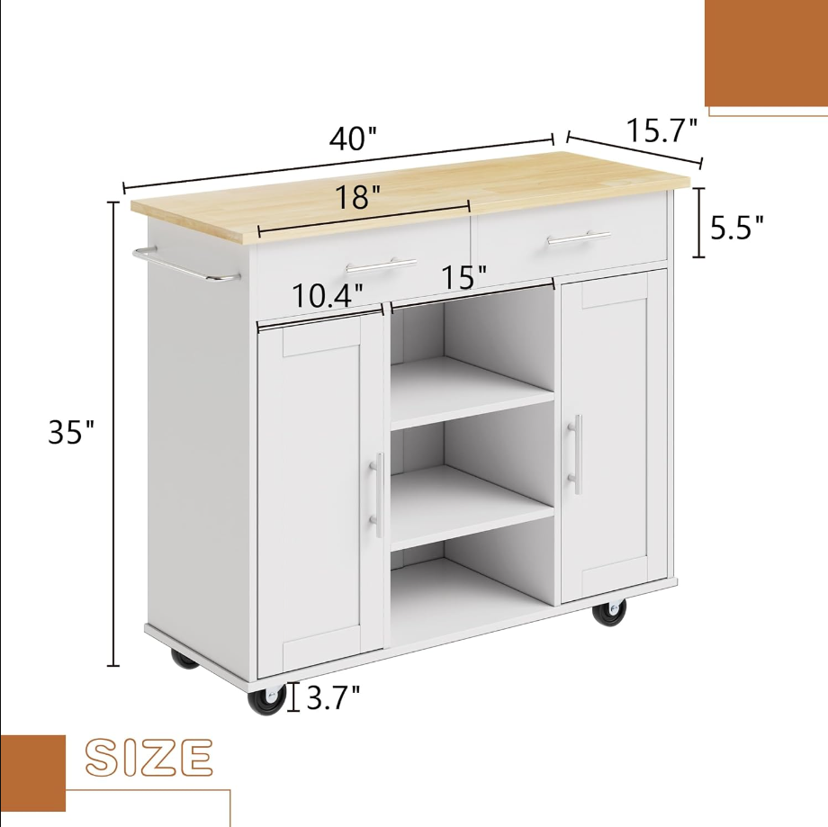 Kitchen Island Cart Furniture cart on Wheels with Storage，Rolling Portable Dining Room Serving Utility Carts Mobile Movable with Drawers Cabinet